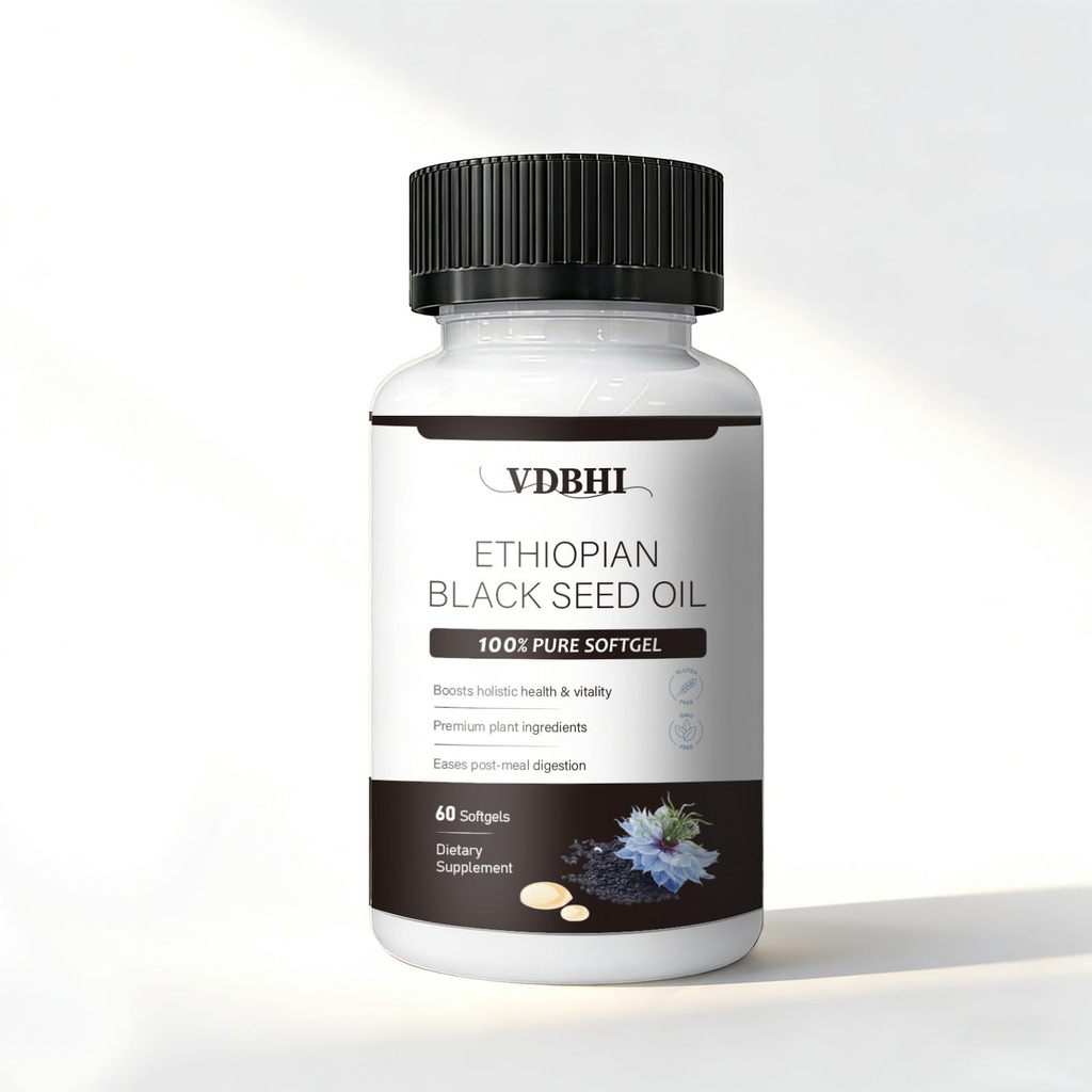 Organic Ethiopian Black Seed Oil Softgels, 60 Count - Cold-Pressed, Naturally Occurring Thymoquinone, Plant-Based Supplement