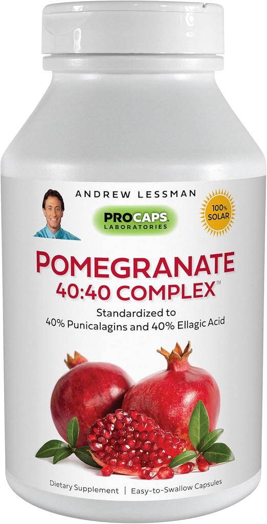 ANDREW LESSMAN Granaatappel 40-40 Complex 180 Capsules - All-Natural, High-Potency Extract om uw lichaam te beschermen tegen vrije radicale schade. Geen suiker, calorieën, zoetstof, conserveringsmiddelen. Geen additieven