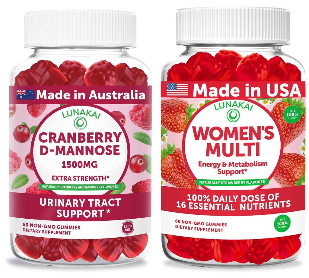 Lunakai Cranberry D-Mannose + Women’s Multivitamin Gummies Bundle – Naturally Flavored, Non-GMO – 60ct Each