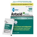 Globe Chewable Mint Antacid Tablets for Acid Indigestion, Heartburn, and Upset Stomach - 50 Packets of 2 Tablets Each, 100 Count. Made in The USA