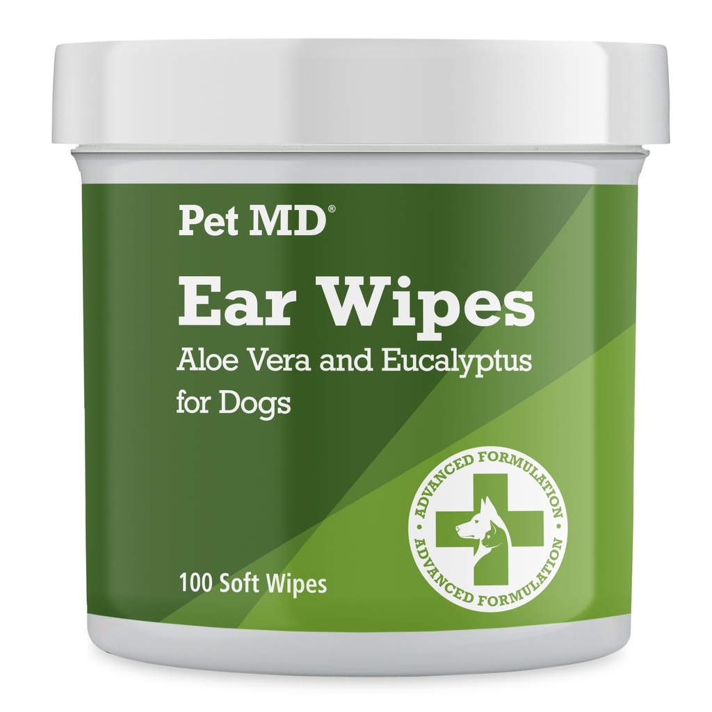 Pet MD Dog Ear Cleaning Wipes – Otic Cleanser for Dogs, Soothing Ear Care with Aloe Vera & Eucalyptus, Regular Wipes, 100 Count