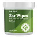 Pet MD Dog Ear Cleaning Wipes – Otic Cleanser for Dogs, Soothing Ear Care with Aloe Vera & Eucalyptus, Regular Wipes, 100 Count