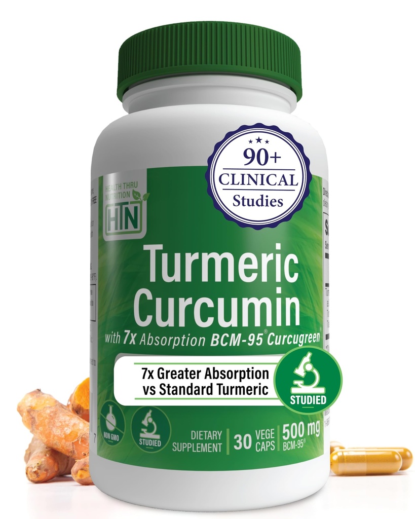 Health Thru Nutrition Turmeric Curcumin Complex 500mg | as BCM-95 Curcugreen Clinically Studied | Vegan Certified | (Non-GMO and Hypoallergenic (Pack of 30)
