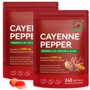 Cayenne Pepper Capsules, Cayenne Pepper Capsaicin Supplements Support Leg Vein, Heart Health and Blood Circulation, with Vitamin E D3 K2 and Extracts of Grape Seed, Beetroot and Turmeric, 2 Pack