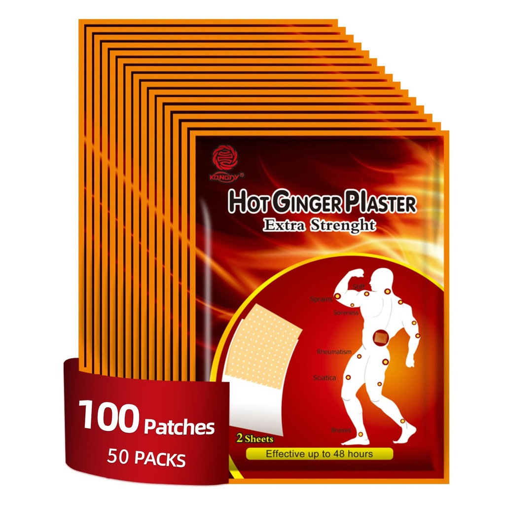 KONGDY 100PCS Ginger Capsaicin Patches, Hot Capsicum Relief Patch(50 Pack)