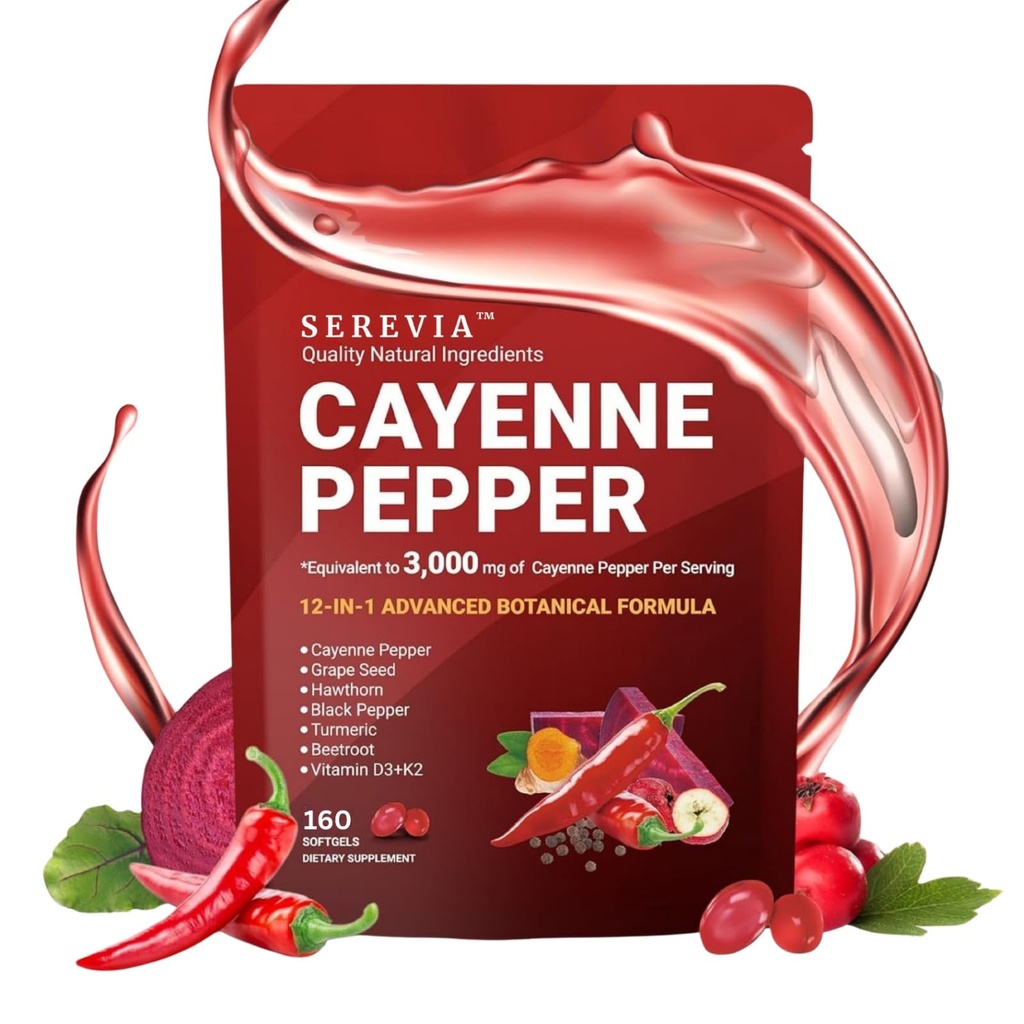 Serevia™ Cayenne Pepper + Herbal Blend Softgels | Extra-Strength Metabolism & Energy Support | Healthy Blood Sugar & Heart Wellness | Clean Vegan Formula | 160 Softgels (80-Day Supply)
