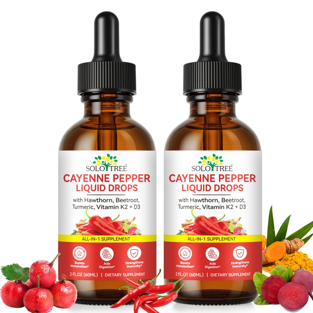 Cayenne Pepper Drops Supplement Liquid, Cayenne Pepper Organic for Turmeric,Panax Ginseng, Beet Root Powder,Ceylon Cinnamon and More Herbals - 2 Fl Oz (2)