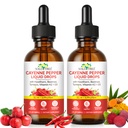 Cayenne Pepper Drops Supplement Liquid, Cayenne Pepper Organic for Turmeric,Panax Ginseng, Beet Root Powder,Ceylon Cinnamon and More Herbals - 2 Fl Oz (2)