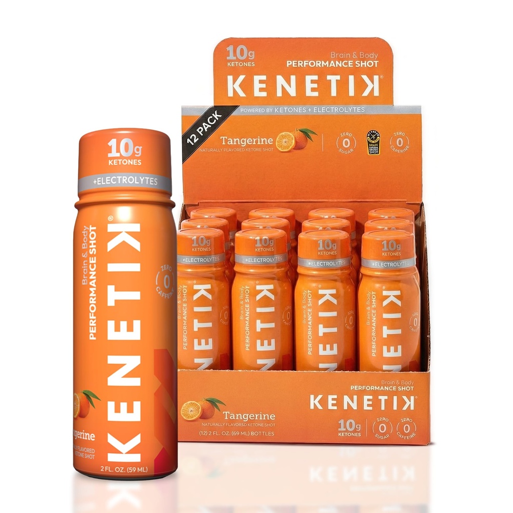 KENETIK Caffeine-Free Focus Shots – Brain Fuel for Mental Clarity and Cognitive Endurance, Sugar-Free, Bioidentical Ketones (D-BHB), 2oz – 12 Pack, Tangerine | D-BHB Nootropic Drink With Electrolytes - Sugar Free Brain Fuel for Mental Clarity & Cognitive Endurance, No Jitters or Crash