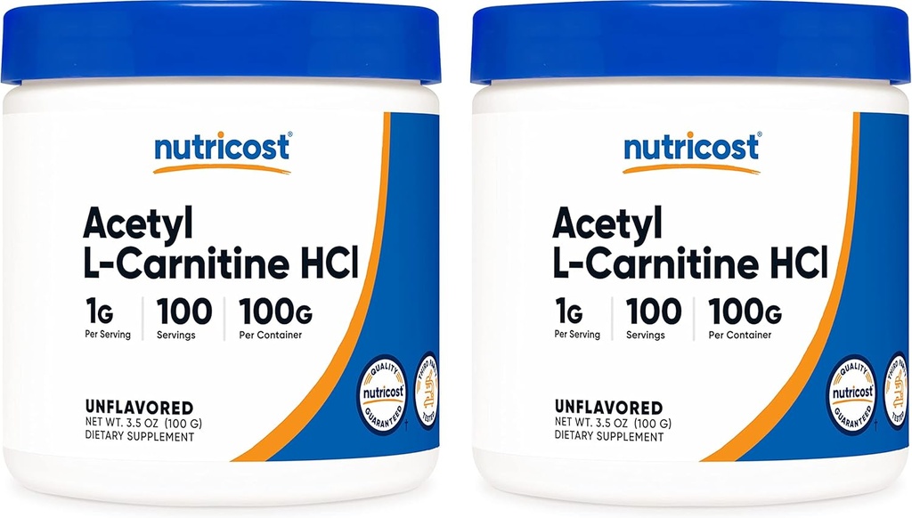 Nutricost Acetyl L-Carnitine (ALCAR) 100 GMS (2 Pack) - 100 phục vụ mỗi - 1000m Per Service - tinh khiết Acetyl L-Carnitine Powder - Non GMO, Gluten free