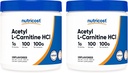 Nutricost Acetil L-Carnitina (ALCAR) 100 GMS (2 embalagem) - 100 Serventes Cada - 1000mg por serviço - Puro Acetil L-Carnitina em pó - Não OGM, Sem glúten