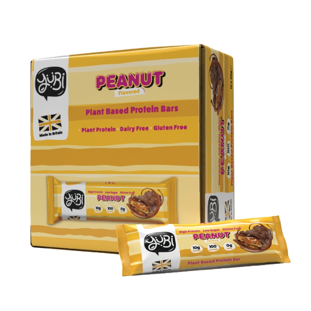 YuBi Bars - Peanut Protein Bars - 100 Calories, 10g of Protein, 0g of Sugar, Low Carb, Palm Oil Free/Non-GMO, Gluten Free, Dairy Free, Healthy Snack, Non-GMO - 14.8oz (12 Pack, Peanut)
