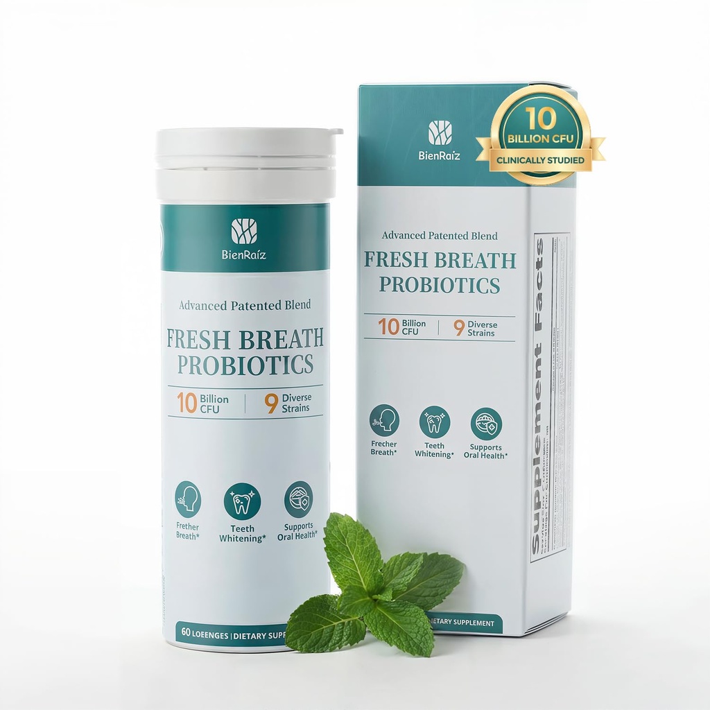 Oral Probiotics for Mouth Bad Breath, Fresh Breath Freshener, 10 Billion CFU Improves Teeth & Gums Health, Dental Probiotic for Oral Health, Relieve Dry Mouth & Halitosis, Mint 60 Lozenges