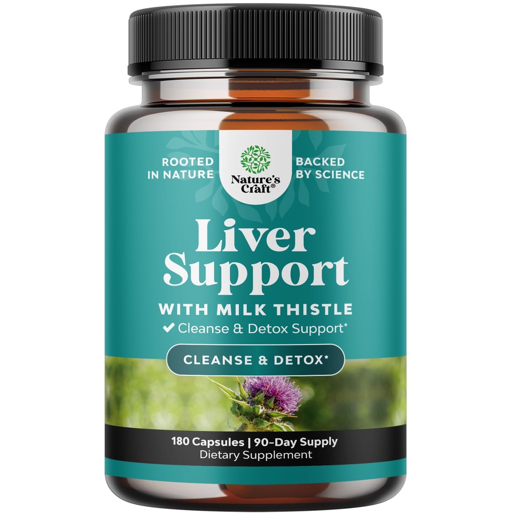 Natures Craft Liver Cleanse Detox & Repair 180 Capsules - Herbal Liver Support Milk Thistle Supplement - Silymarin Milk Thistle Supplements with Dandelion Root, Choline, Beetroot & Artichoke Extract