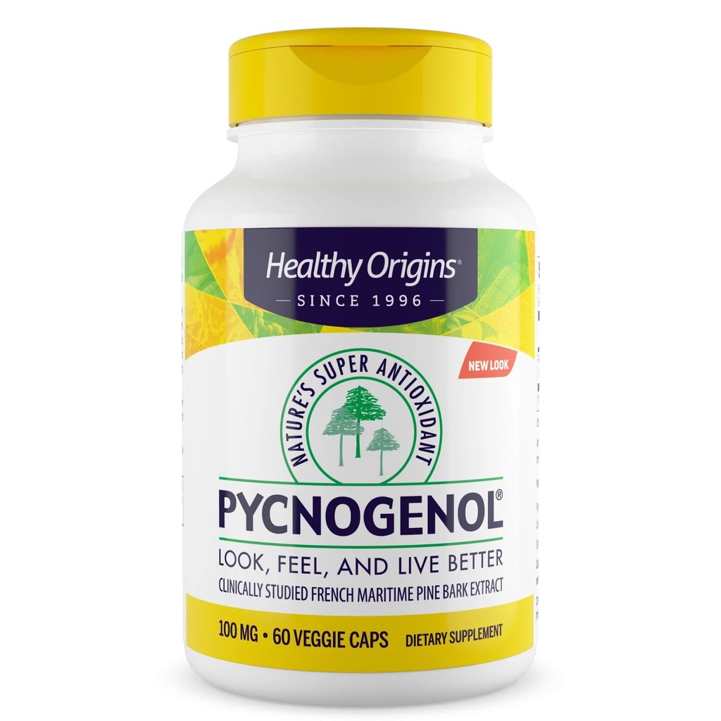 Healthy Origins Pycnogenol 100 mg, 60 Veggie Capsules - 100% Clinically Studied French Maritime Pine Bark Extract - Supports Healthy Heart, Joint Health & Skin Elasticity - 2 Month Supply