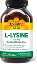 乡村生活 L-Lysine 500mg 配有 B-6, 支持免疫健康, 促进唇和嘴中的凝胶更新, 250 Vegan Capsules, 认证 Gluten 免费,认证 Vegan