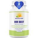 Our Daily Vites L-Methylfolate B Complex Cofactors & Essential Amino Acids (15mg) - Active Folate, Methylated B12 Methylcobalamin, B6 and Glycine - 60 Count