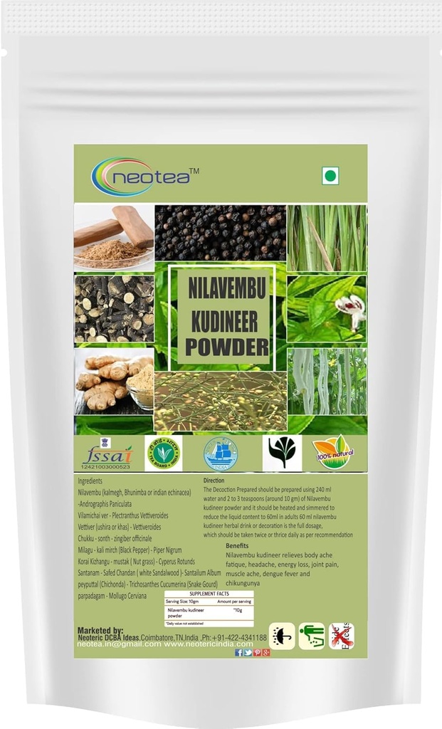 neotea Kalmegh Powder 100g | Andrographis Paniculata (Nilavembu Kudineer/Green Chiretta) | 100% Pure & Natural Herbal Powder | Finely Ground | Chemical-Free