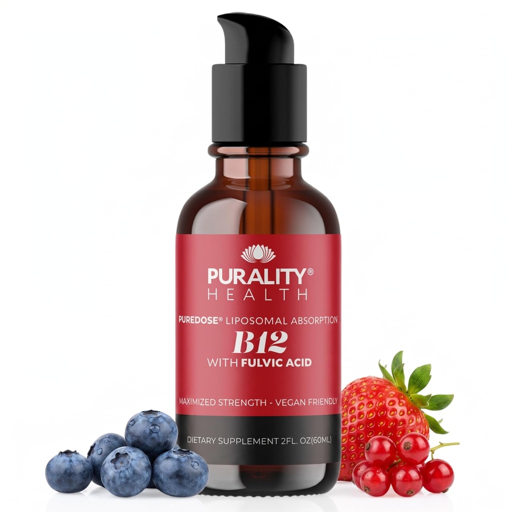 PURALITY HEALTH Micelle Liposomal Liquid Vitamin B12 with Fulvic Acid, 2500 mcg. Combined Methylcobalamin with Organic Glycerin Extract Maximum Absorption, Energy Boost, Vegan Friendly