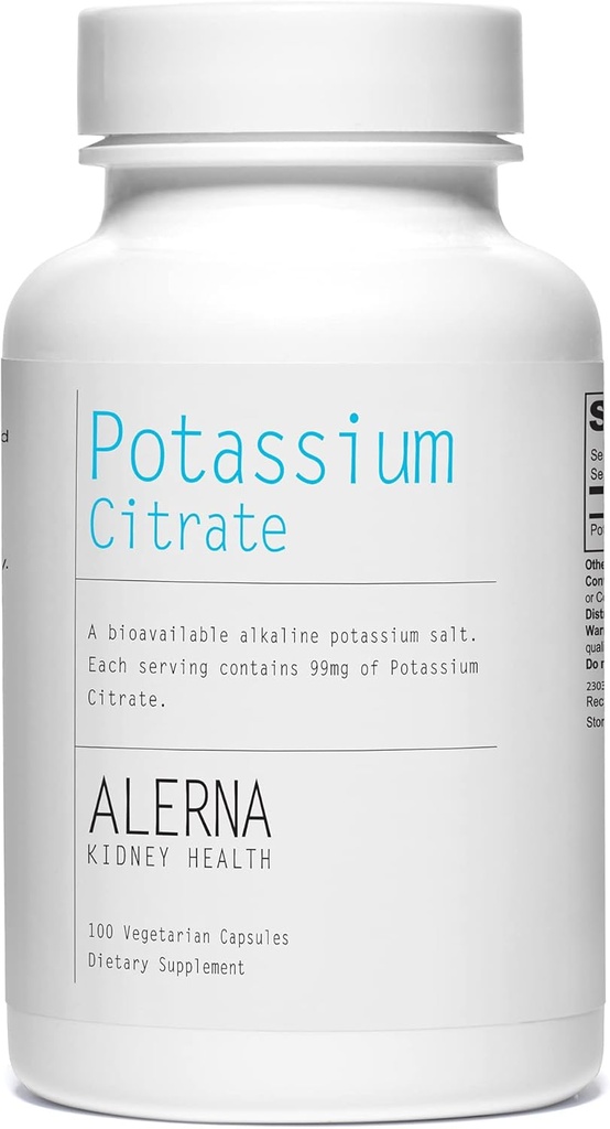 Citrato de potasio 99 mg - Soportes Balance de electrolitos y pH normal - Mineral esencial - 100 cápsulas vegetarianas