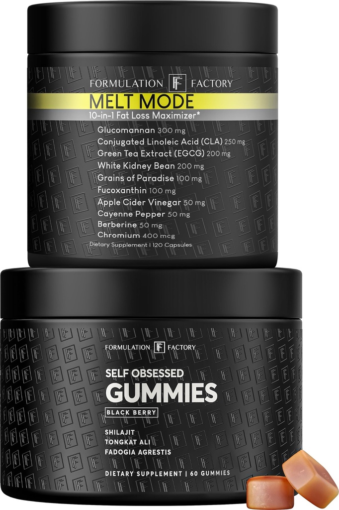 Self Obsessed Shilajit Gummies x Melt Mode (Bundle) – Men's Vitality & Metabolism Stack: Testosterone Support + Appetite & Metabolism Support with Shilajit, Tongkat Ali & Glucomannan