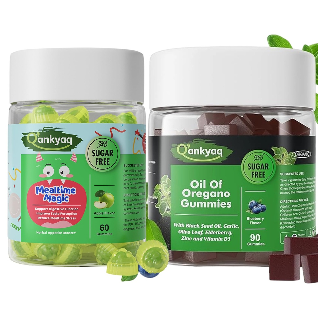 Q'ankyaq Oregano Oil with Black Seed Oil Organic Gummies for Kids and Adults，Appetite Booster Gummies for Kids Ages 3+