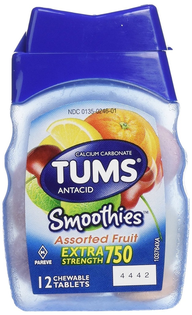Tums Smoothies, Assorted Fruit, 12 Chewable Tablets, (Pack of 6)