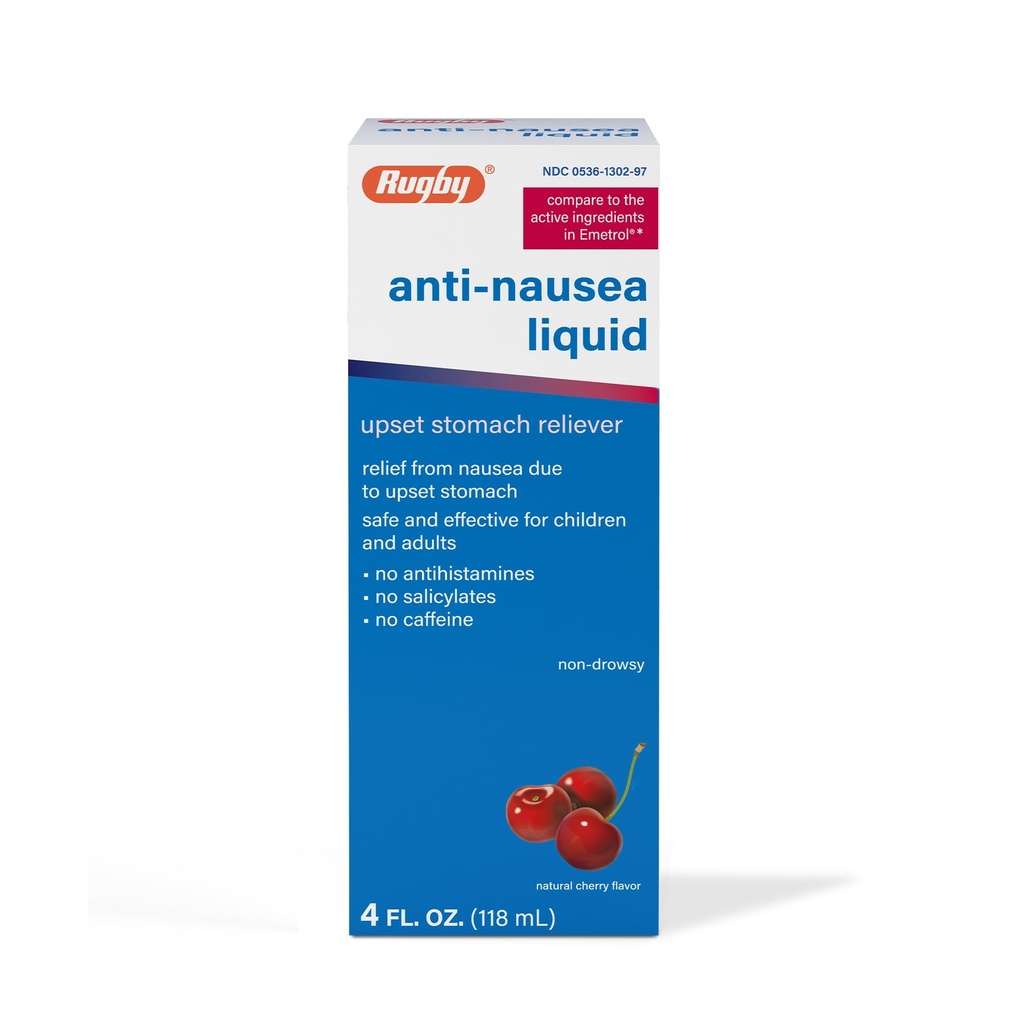 Rugby Anti-Nausea Liquid - Upset Stomach Relief for Adults and Kids - Natural Cherry Flavor - 4 Fl Oz (1-Pack)