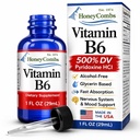 Vitamin B6 Liquid Drops, Pyridoxine HCl Supplement, 1oz | 500% DV High Potency, Energy Metabolism Support, Brain & Nervous System Support, Alcohol Free