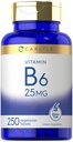 Carlyle Vitamin B6 25 mg | 250 Tablets | as Pyridoxine Hydrochloride | Supplement for Women and Men | Vegetarian, Non-GMO & Gluten Free