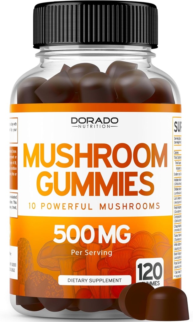 Mushroom Gummies 2500mg 10 Iləşdirilmiş (Ros Mane, Cordyceps, Reishi və daha funksional Mushrooms ilə 120 Gummies) Focus & Brain Mushroom Supplement - Vegan & Üçüncü Partiya Tested - ABŞ Made