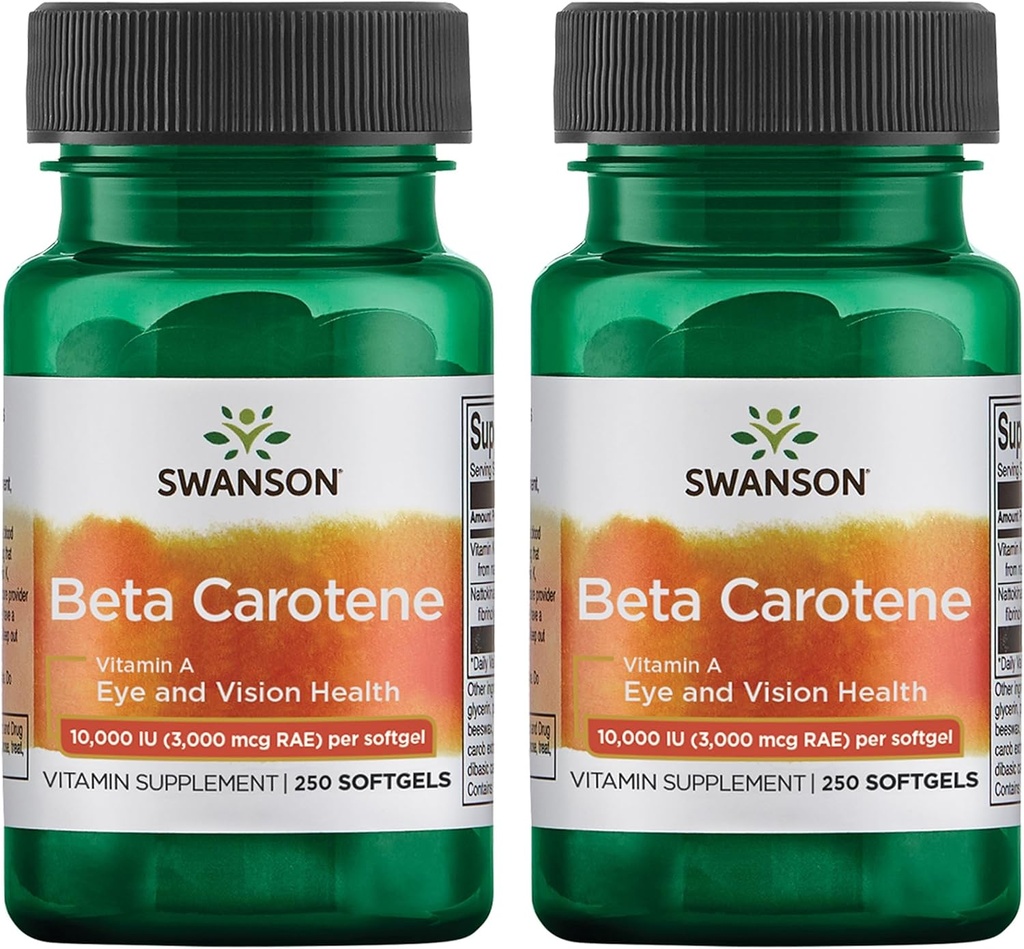 Swanson beeta-karoteen - A-vitamiini lisand, mis edendab immuunsüsteemi tervist, silma ja naha tervist - looduslik heaolu valem - (250 softgels, 3000 mg igaüks) (2 pakendit)