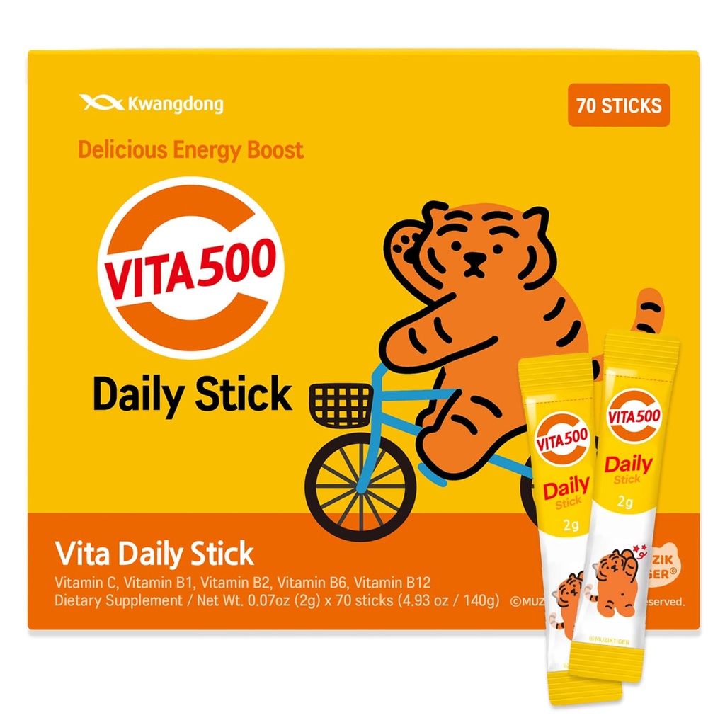 KWANGDONG Vita500 Multivitamin Powder Daily Stick, Improve Strong Immune, & Energy Boost with Vitamin C 500mg, and Vitamin B Complex (70 Sticks of 500mg)