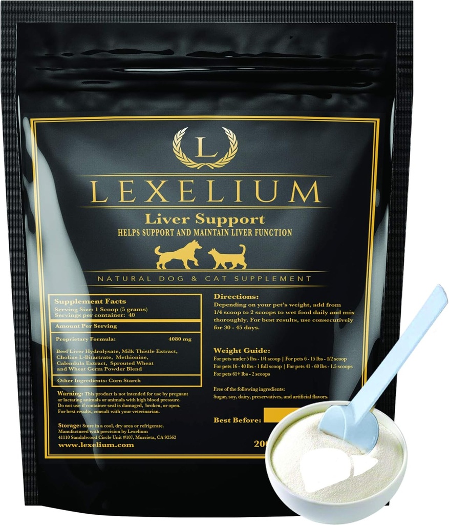 Lever Support Supplement voor honden en katten - Geweldig voor ontgifting en helpt nieren, lever en huid functie - kattenlever ondersteuning - melk distel + Lysine + Choline Bitrate + Methionine