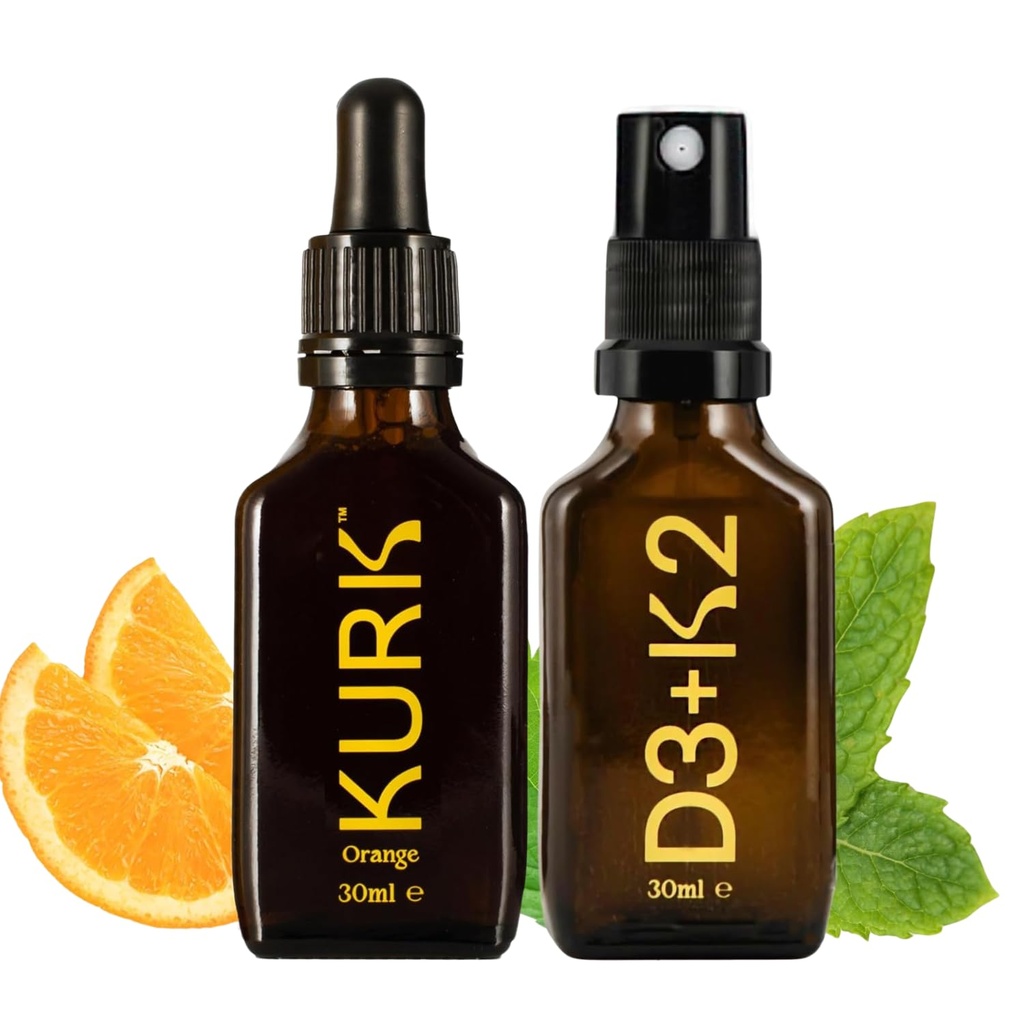 High Strength Liquid Curcumin Oil from Turmeric (Orange 1 Fl Oz) and Vitamin D3 K2 Oral Spray (Peppermint 1 Fl Oz) Bundle