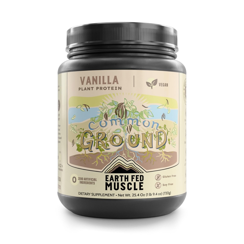 Earth Fed Muscle Organic Plant Protein Powder – Vanilla | 13g Protein | Pea, Hemp & Goji Blend | Coconut MCT Oil | Soy Free, Gluten Free, Non-GMO | 1.74 lb, 30 Servings