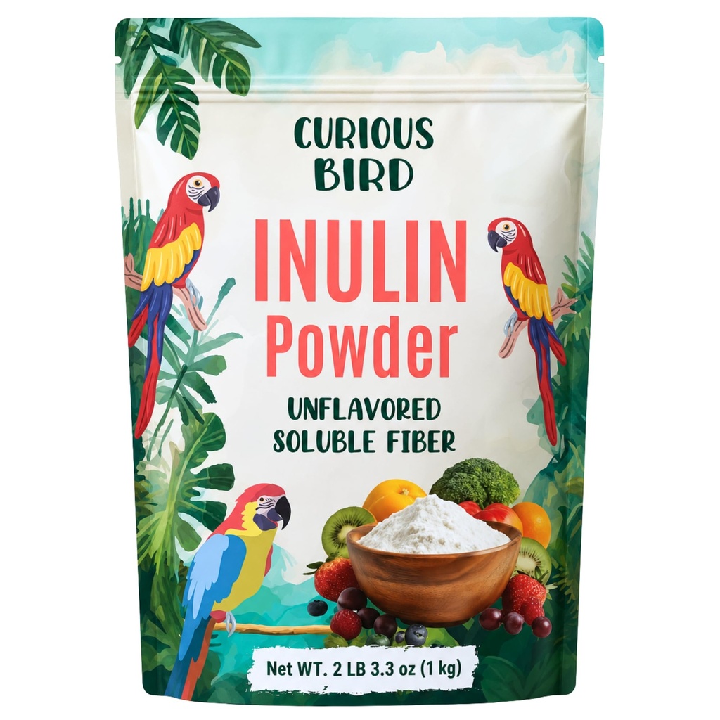 Curious Bird Inulin Powder, Soluble Prebiotic Fiber, Plant Based, Mixes Easily, Natural Taste, Non GMO, Gluten Free, 2.2 lb Resealable Bag