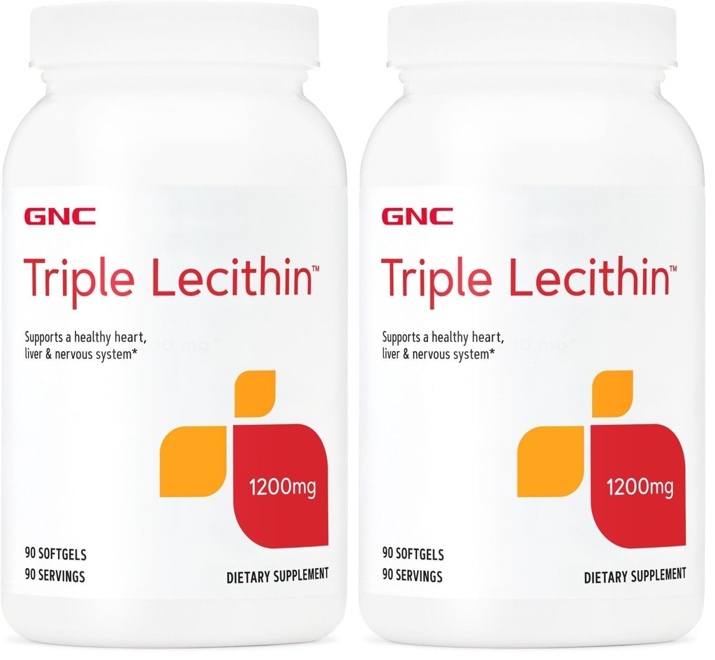 GNC Triple Lecithin 1200mg Supplement, Supports a Healthy Heart, Liver and Nervous System, 90 Servings (Pack of 2)