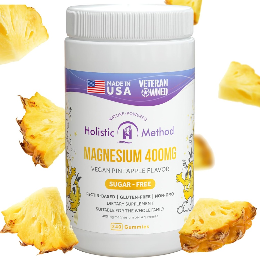 Magnesium Citrate Gummies - Sugar-Free, Vegan och icke-GMO för bättre sömn och avkoppling - No Sugar Alkohol - Magnesium Supplement för vuxna, tonåringar och barn - Pineapple - 240 Chews