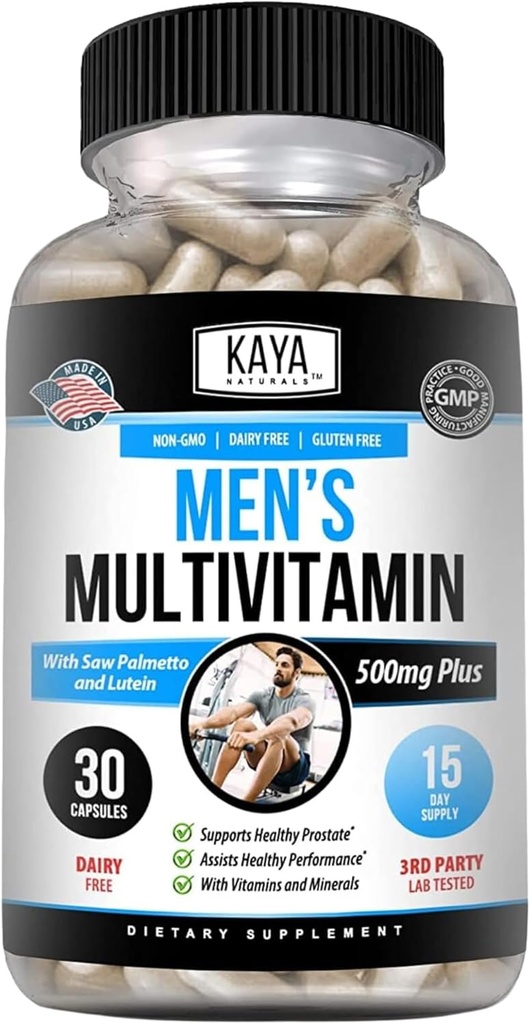 Kaya Naturals Multivitamin for Men - Prostate Multivitamin - Multi מינרלים יומי תוספת - גלולות לגברים - תמיכה בריאות Prostate - ויטמין para Hombres - 30 Veggie קפסולות