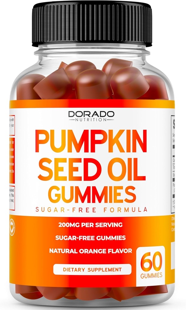 Pumpkin Seed Oil Gummies 4000 מ"ג סוכר חינם חניכיים תוספת עם משאבה Seed לחלץ למבוגרים - טעים כתום פלאפור, non GMO - Gluten חינם, טבעוני תוספת ו USA Made (60 קפסולות)
