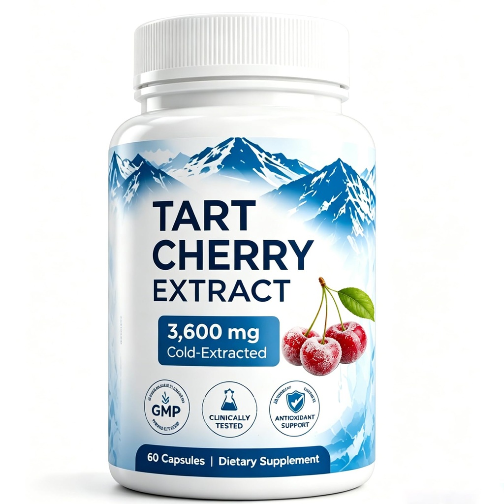 Premium Tart Cherry Capsules, 3600𝙢𝙜 of Cold-Extracted Tart Cherry, Joint Support for Long Sitting Hours, All-Natural Formula & Gluten-Free, 60 Vegetarian Capsules (1 pcs)