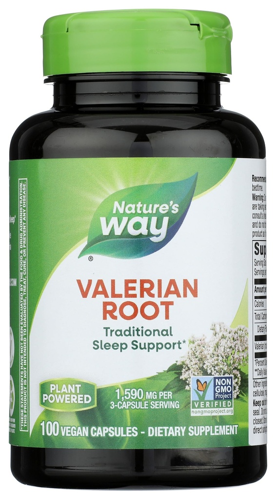 Nature's Way Valerian Root, Traditional Sleep Support*, Non-GMO Project Verified, Gluten Free, Vegan, 100 Capsules