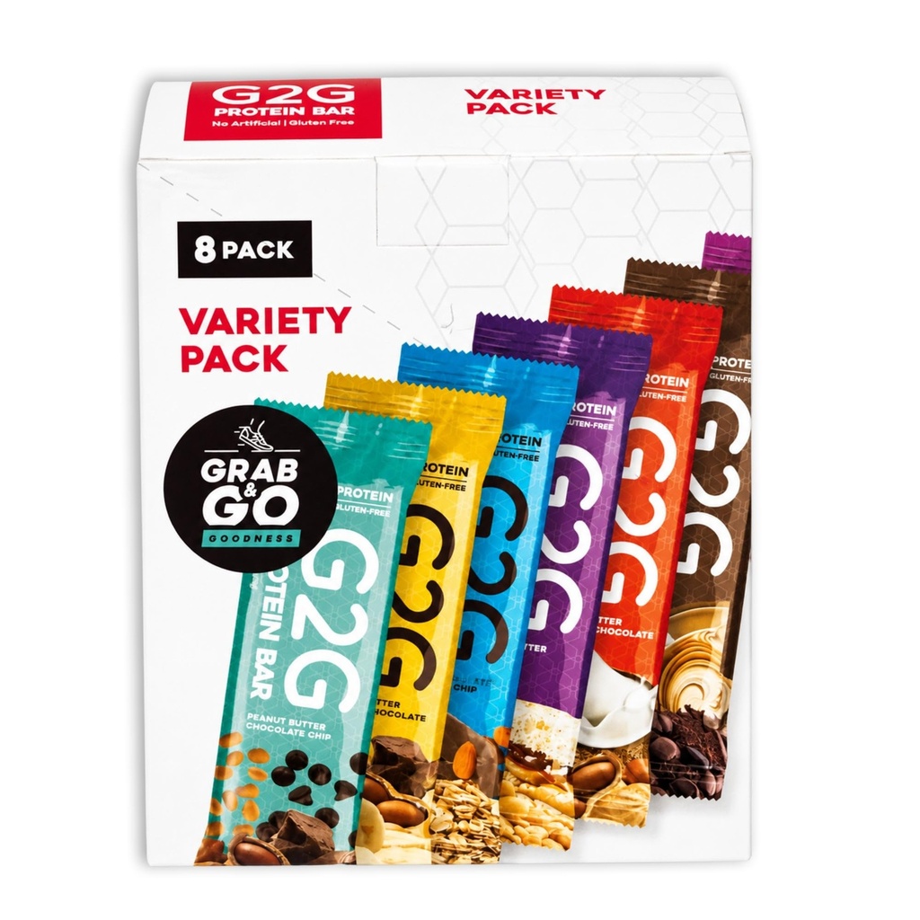 G2G Protein Bar, 8 Flavor Variety Pack, High Protein, Gluten-Free, Healthy Snack, Delicious Meal Replacement, Clean Ingredients, Refrigerated for Freshness — 8 Count (1 Box)