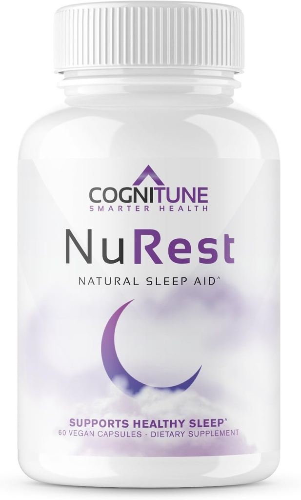 CogniTune Natural Sleep Aid for Adults - Herbal Sleep Aid Supplement - Non-Drowsy Formula con Melatonin, Valerian Root, Lemon Balm, Chamomile, GABA & More