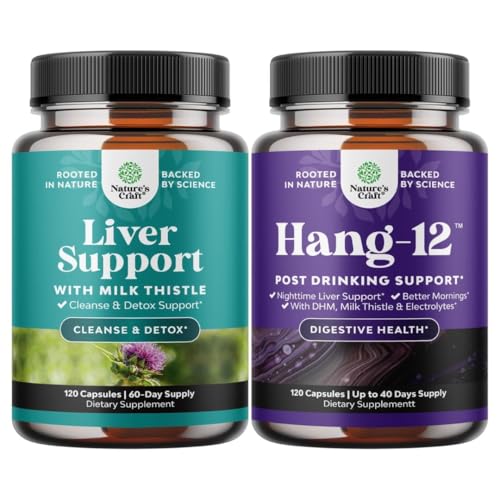 Bundle of Liver Cleanse Detox & Repair with Milk Thistle Dandelion Root Choline Beetroot & Artichoke Extract and Re-Hydration for After Drinking Recovery - Dihydromyricetin Prickly Pear & Electrolytes