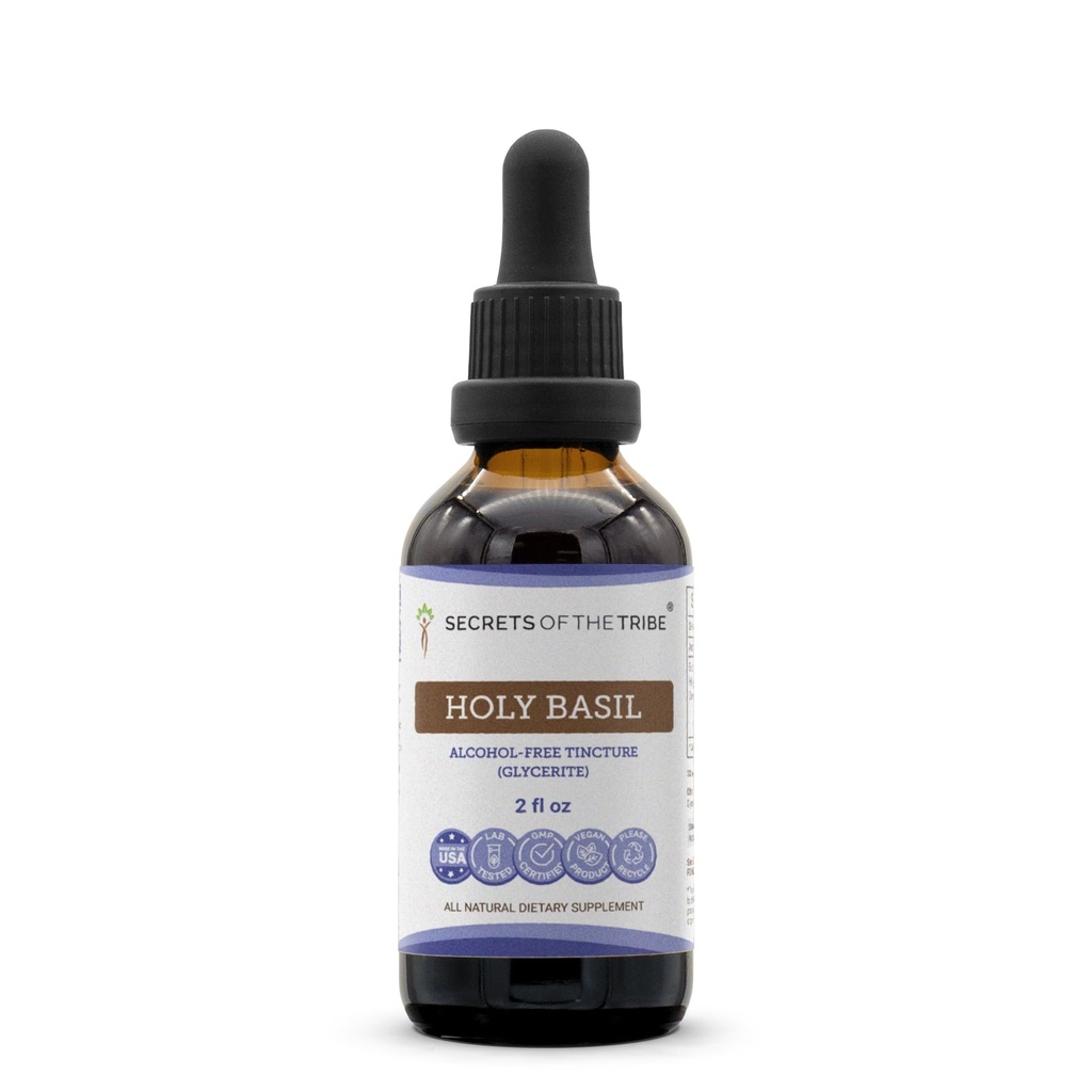 Secrets of the Tribe Holy Basil Tincture Alcohol-Free Extract, Holy Basil (Ocimum Tenuiflorum) Dried Herb Tincture Supplement (2 FL OZ)