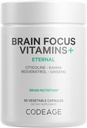 Codeage Brain Focus Vitaminy + Nootropní dodatek s Citicoline jako Cognizin, Panax Ginseng, Resveratrol, Gotu Kola, Vitamin B12 Methylkobalamin - Liposomální Dodávka - Non- GMO - 60 Kapsle