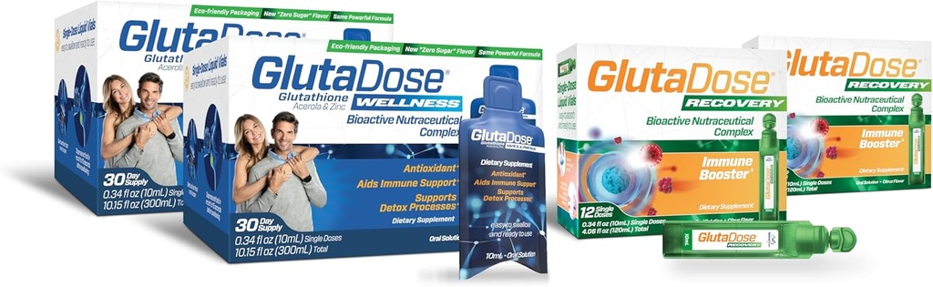 GlutaDose Ultimate Immune Boost & Daily Detox Bundle, Cold & Flu Recovery, Immune & Energy Support, Glutationa, Astragalus, Echinacea, Acerola (1.000 mg Blend), Selenium, Zinco, Suplementos Líquidos