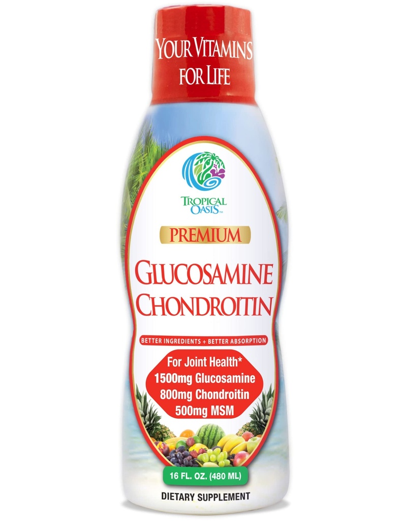 Tropical Oasis–Premium Liquid Glucosamine Chondroitin & MSM- Liquid Joint Support Formula 1500mg Glucosamine, 800mg Chondroitin, & 500mg MSM - 16 Fl Oz
